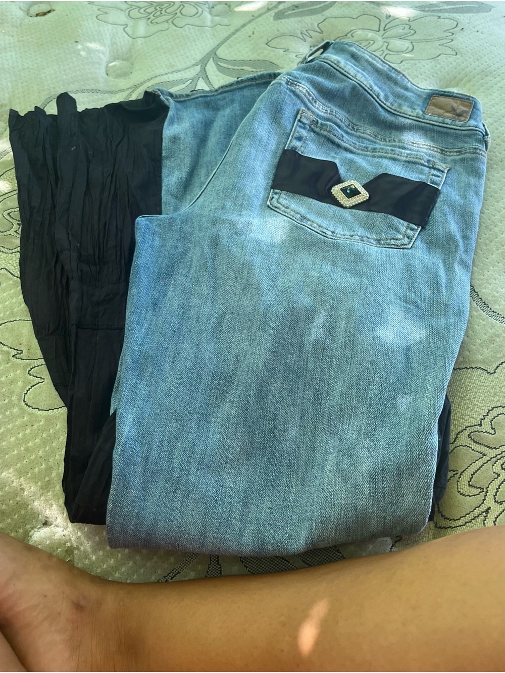 American Eagle Outfitters Light Blue Boot Cut Jeans with Black Pocket Accent